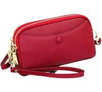 BIBTOO Genuine Leather Cell Phone Crossbody(Red)