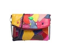 BIBTOO Genuine Leather Clutch Women Chain Shoulder Bag Multicolor Splice Wallet Skull Purse Messenger Bags(Multicolor)