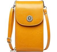 BIBTOO Genuine Leather Crossbody Bags Women‘s Mini Cell Phone Shoulder Bag Purses Wallet with Credit Card Slots(Yellow)