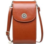 BIBTOO Genuine Leather Crossbody Bags Women‘s Mini Cell Phone Shoulder Bag Purses Wallet with Credit Card Slots(Brown)
