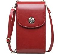 BIBTOO Genuine Leather Crossbody Bags Women‘s Mini Cell Phone Shoulder Bag Purses Wallet with Credit Card Slots(Wine Red)