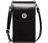 BIBTOO Genuine Leather Crossbody Bags Women‘s Mini Cell Phone Shoulder Bag Purses Wallet with Credit Card Slots(Black)