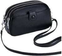 BIBTOO Genuine Leather Crossbody for Women Small Size Handbag Mobile Phone Clutch Wallet(Black)