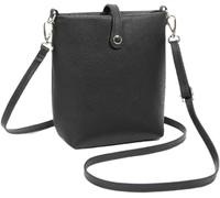 BIBTOO Genuine Leather Mobile Phone for Women Small Crossbody Shoulder Purse Ladies Casual Phone Pouch(Black)