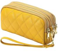 BIBTOO Genuine Leather Wallet for Women Wristlet Clutch Purse Quilted Purse Large Capacity Mobile Phone Pouch(Yellow)