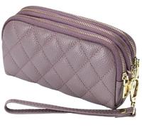 BIBTOO Genuine Leather Wallet for Women Wristlet Clutch Purse Quilted Purse Large Capacity Mobile Phone Pouch(Purple)