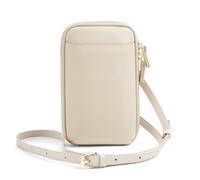 BIBTOO Genuine Leather Zipper Mobile Phone for Women Crossbody Purse Wallet Small Shoulder(Beige)