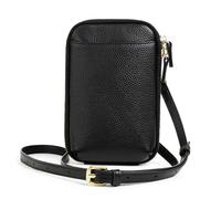 BIBTOO Genuine Leather Zipper Mobile Phone for Women Crossbody Purse Wallet Small Shoulder(Black)