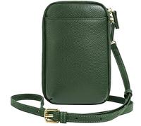 BIBTOO Genuine Leather Zipper Mobile Phone for Women Crossbody Purse Wallet Small Shoulder(Dk Green)