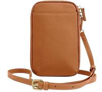 BIBTOO Genuine Leather Zipper Mobile Phone for Women Crossbody Purse Wallet Small Shoulder(Orange)