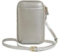 BIBTOO Genuine Leather Zipper Mobile Phone for Women Crossbody Purse Wallet Small Shoulder(Silver)