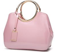 BIBTOO Glossy Women Handbag Patent Leather Shoulder Bag Shiny Satchel Evening Top Handle Purse Party Tote Crossbody Bag(Pink)