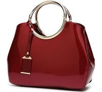 BIBTOO Glossy Women Handbag Patent Leather Shoulder Bag Shiny Satchel Evening Top Handle Purse Party Tote Crossbody Bag(Wine)