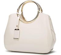 BIBTOO Glossy Women Handbag Patent Leather Shoulder Bag Shiny Satchel Evening Top Handle Purse Party Tote Crossbody Bag(White)