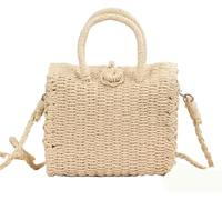 BIBTOO Handmade Straw Summer Tote Bag Fashionista Beach Wicker Handbag Lightweight Vacation Rattan Bag Women(3)