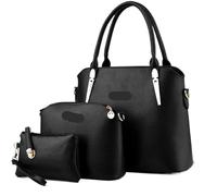 BIBTOO Leather Handbag Women Tote+Female Shoulder Crossbody Bag+Clutch Purse Bag Set(Black)