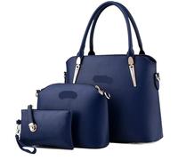 BIBTOO Leather Handbag Women Tote+Female Shoulder Crossbody Bag+Clutch Purse Bag Set(Blue)