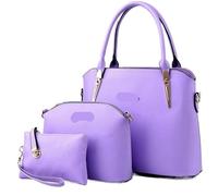 BIBTOO Leather Handbag Women Tote+Female Shoulder Crossbody Bag+Clutch Purse Bag Set(Purple)