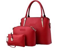 BIBTOO Leather Handbag Women Tote+Female Shoulder Crossbody Bag+Clutch Purse Bag Set(Red)