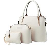 BIBTOO Leather Handbag Women Tote+Female Shoulder Crossbody Bag+Clutch Purse Bag Set(White)