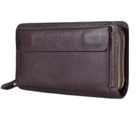 BIBTOO Men's Wallet Long Top Layer Cowhide Clutch Bag Double Zip Money Clip Coin Wallet for Men's(Brown)