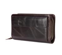 BIBTOO Men's Wallet Long Top Layer Cowhide Clutch Bag Double Zip Money Clip Coin Wallet for Men's(Coffee)