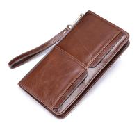BIBTOO Men's Wallets Men Long Purse Wallet Male Clutch Genuine Leather Zippers Wallet Men Business Wallet Coin Purse(D)
