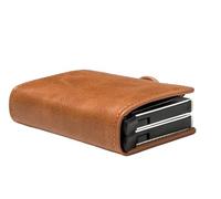 BIBTOO Mini Double Box Metal Wallet Vintage Leather Credit Card Holder for Men and Women Business Card ID Badge Holder Case