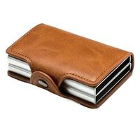 BIBTOO Mini Double Box Metal Wallet Vintage Leather Credit Card Holder for Men and Women Business Card ID Badge Holder Case