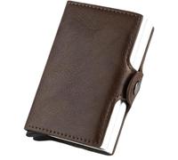 BIBTOO Mini Metal Wallet Vintage Leather Credit Card Holder for Men and Women Business Card ID Badge Holder Case(4)