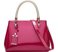 BIBTOO Patent Leather Handbags Purses for Women Evening Bags Satchel Handbag Top Handel Bag Ladies Shoulder Crossbody Bag(Rose Red)