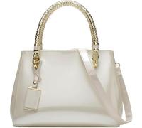 BIBTOO Patent Leather Handbags Purses for Women Evening Bags Satchel Handbag Top Handel Bag Ladies Shoulder Crossbody Bag(Milky White)