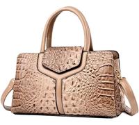 BIBTOO Purses and Handbags for Women Crocodile Print Leather Top Handle Satchel Fashion Work Shoulder Bag(Khaki)