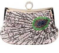 BIBTOO Retro Peacock Handbag Sequin Clutch Bag Evening Shoulder Bag Wedding Crossbody Bag Prom Purse(Pink)
