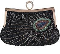 BIBTOO Retro Peacock Handbag Sequin Clutch Bag Evening Shoulder Bag Wedding Crossbody Bag Prom Purse(Black)