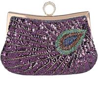BIBTOO Retro Peacock Handbag Sequin Clutch Bag Evening Shoulder Bag Wedding Crossbody Bag Prom Purse(Purple)