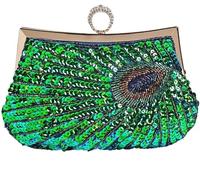 BIBTOO Retro Peacock Handbag Sequin Clutch Bag Evening Shoulder Bag Wedding Crossbody Bag Prom Purse(Green)