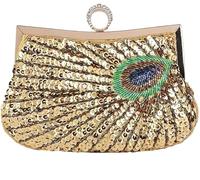 BIBTOO Retro Peacock Handbag Sequin Clutch Bag Evening Shoulder Bag Wedding Crossbody Bag Prom Purse(Gold)