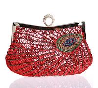 BIBTOO Retro Peacock Handbag Sequin Clutch Bag Evening Shoulder Bag Wedding Crossbody Bag Prom Purse(Red)