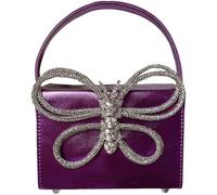 BIBTOO Small Evening Bag Clutch Purses for Women Butterfly Rhinestones Tote Purse Sparkling Handbag Bags(Adarkpurple)