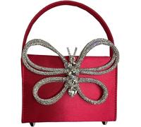 BIBTOO Small Evening Bag Clutch Purses for Women Butterfly Rhinestones Tote Purse Sparkling Handbag Bags(Ared)