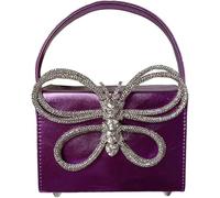 BIBTOO Small Evening Bag Clutch Purses for Women Butterfly Rhinestones Tote Purse Sparkling Handbag Bags(Adarkpurple)