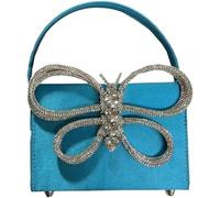 BIBTOO Small Evening Bag Clutch Purses for Women Butterfly Rhinestones Tote Purse Sparkling Handbag Bags(Ablue)