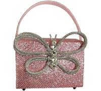 BIBTOO Small Evening Bag Clutch Purses for Women Butterfly Rhinestones Tote Purse Sparkling Handbag Bags(Bpink)