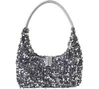 BIBTOO Sparkly Shoulder Bag Purse for Women Bling Sequin Tote Bags Trendy Crescent Evening Bag Hobo Handbag Clutch(Silver)
