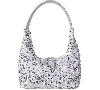 BIBTOO Sparkly Shoulder Bag Purse for Women Bling Sequin Tote Bags Trendy Crescent Evening Bag Hobo Handbag Clutch(White)