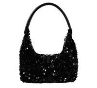 BIBTOO Sparkly Shoulder Bag Purse for Women Bling Sequin Tote Bags Trendy Crescent Evening Bag Hobo Handbag Clutch(Black)