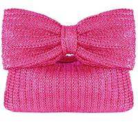 BIBTOO Summer Straw Clutch Purses for Women Handmade Woven Straw Handbags Bow Purse for Beach Vacation Wedding Party(Rose Red)
