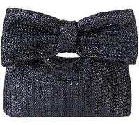 BIBTOO Summer Straw Clutch Purses for Women Handmade Woven Straw Handbags Bow Purse for Beach Vacation Wedding Party(Black)