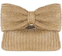 BIBTOO Summer Straw Clutch Purses for Women Handmade Woven Straw Handbags Bow Purse for Beach Vacation Wedding Party(Khaki)